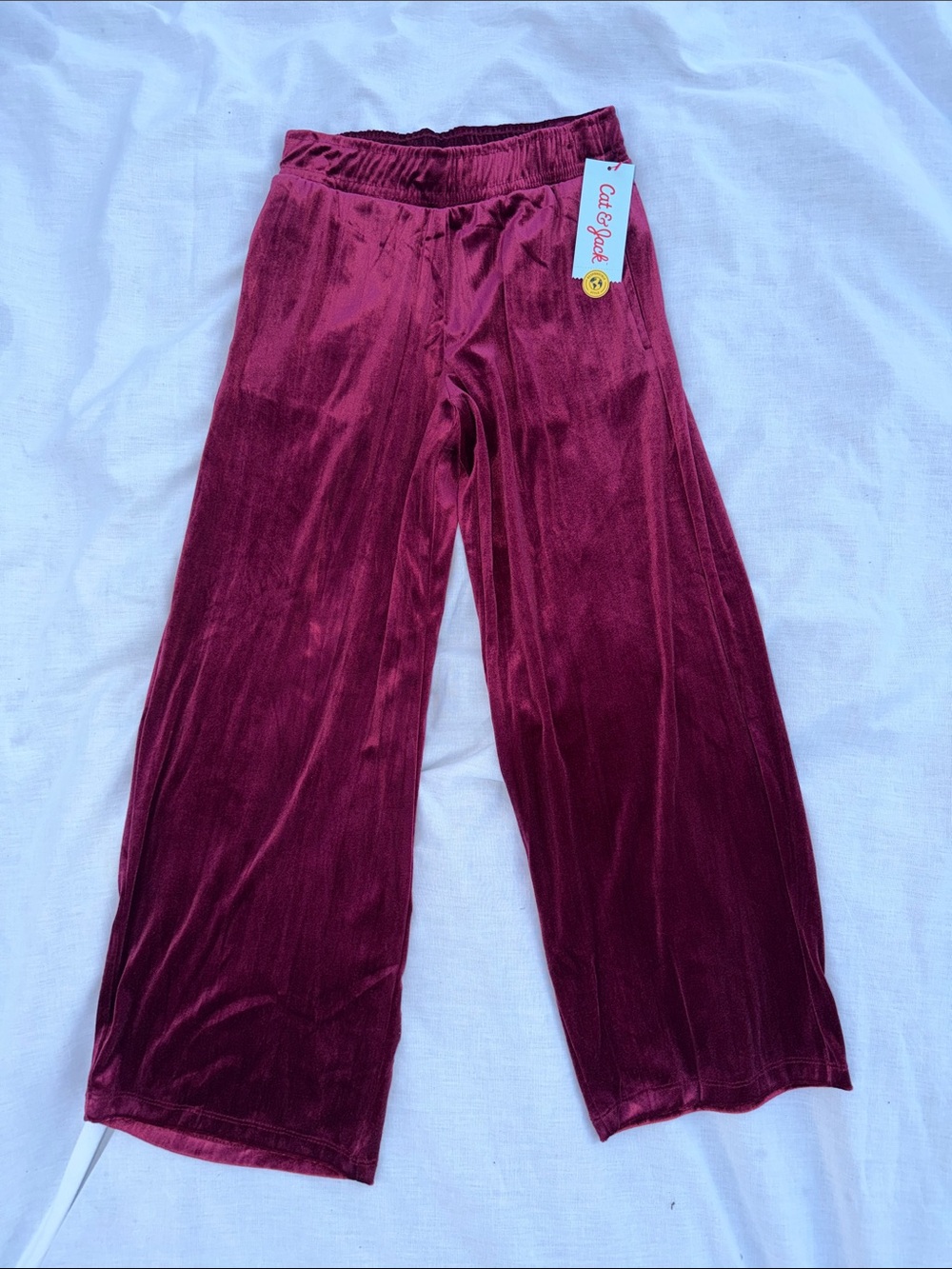 Cat & Jack Girls' Maroon Velvet Wide-Leg Dress Pants
